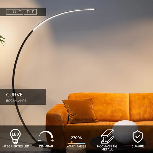 Lucide CURVE - Bogenlampe - LED Dim. - 1x15W 2700K - Schwarz - USP